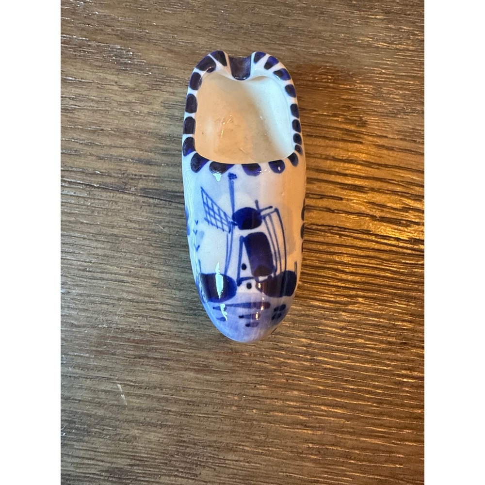 Vintage Delfts Blue Ashtray Unisex Small Clog Windmill Ceramic Porcelain Holland